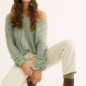 Free People Boho Angel Soft Mint Green Pullover Sweater Size Medium Relaxed